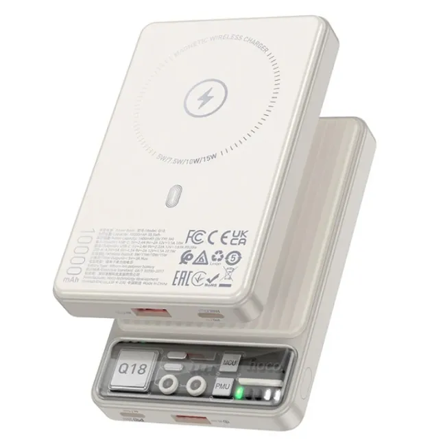 фото Внешний аккумулятор Hoco Q18 Tourer Magnetic Wireless Charging 10000 mAh 15W USB/Type-C (белый)