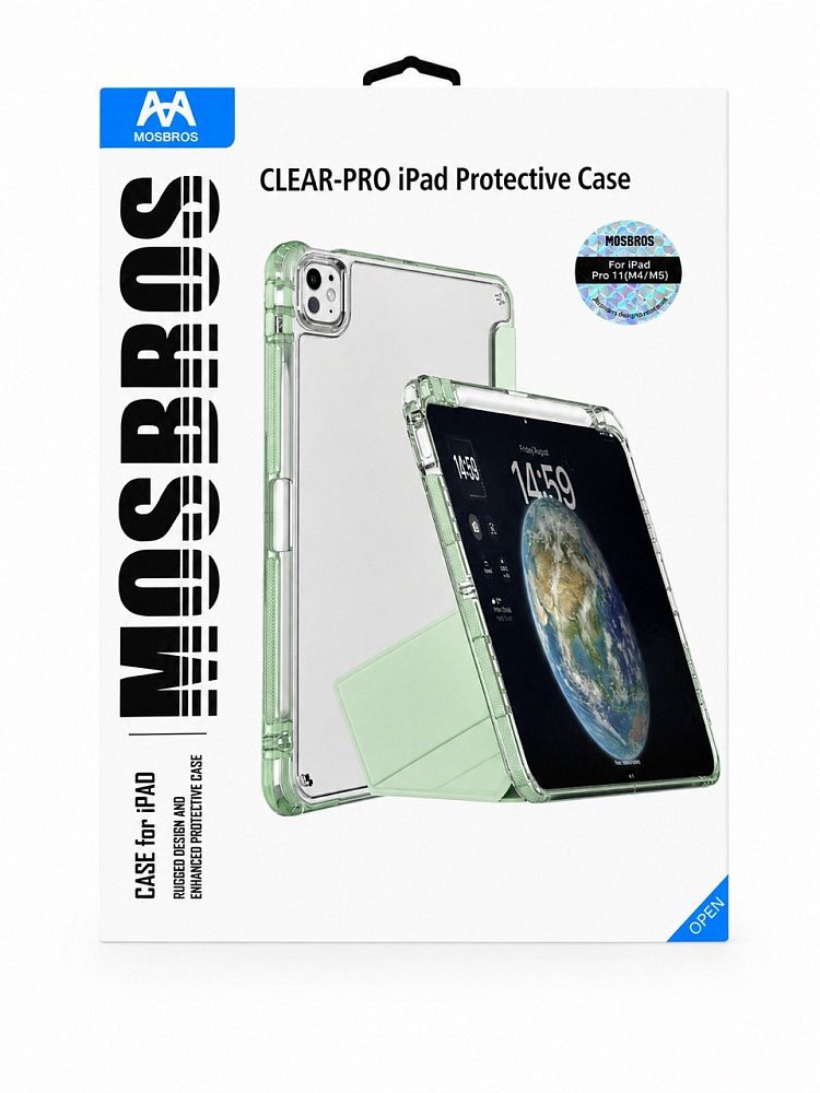 фото Чехол-книжка Mosbros Clear-Pro для Apple iPad Pro 11 (2020/2021/2022)/Air 4/5/Air 11 (2024/2025) с подставкой и отделением под стилус (ментоловый)