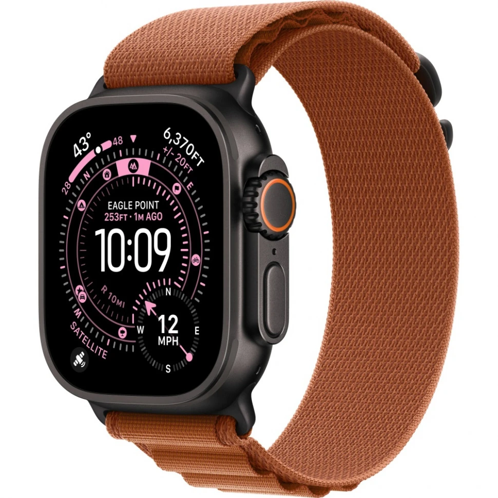Apple Watch Ultra 3 49mm Black Titanium Case with Terra Cotta Alpine Loop (S)