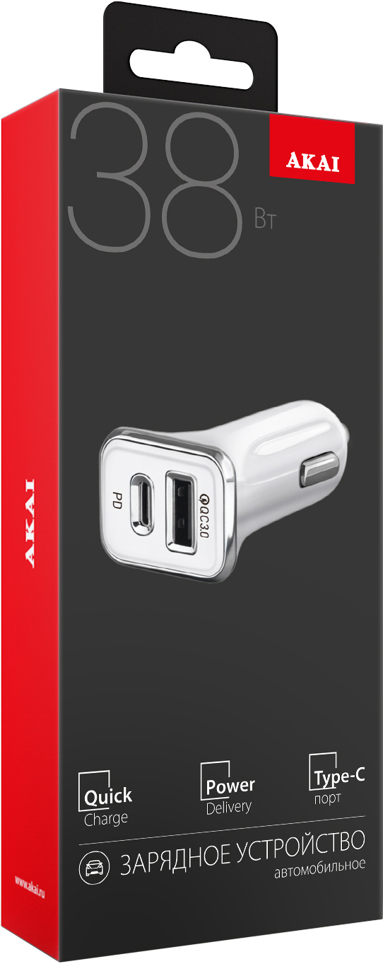 фото Автомобильное зарядное устройство Akai (CH-6D06) USB/Type-C 38W (белый)