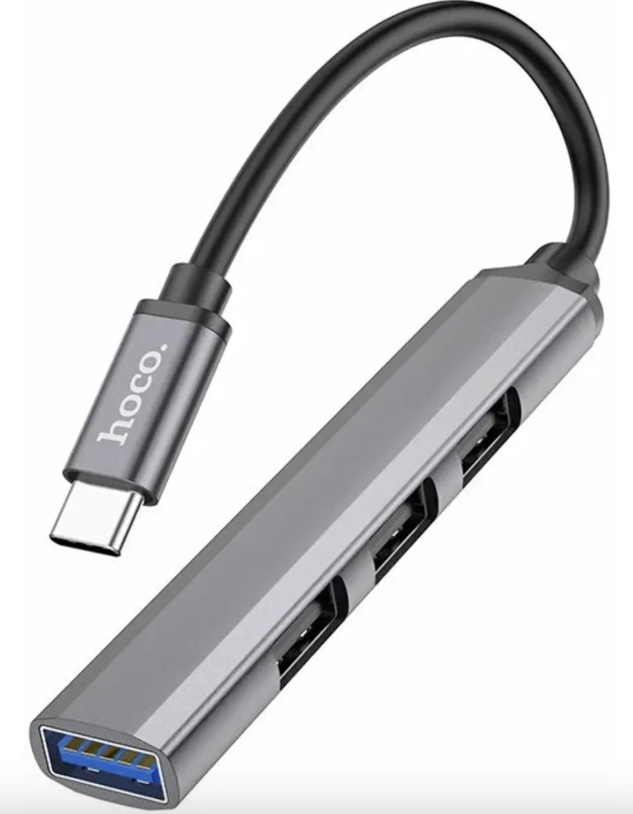 фото Переходник Hoco (HB26) USB 4 в 1 USB/USB3.0/USB2.0*3 (Metal Gray)