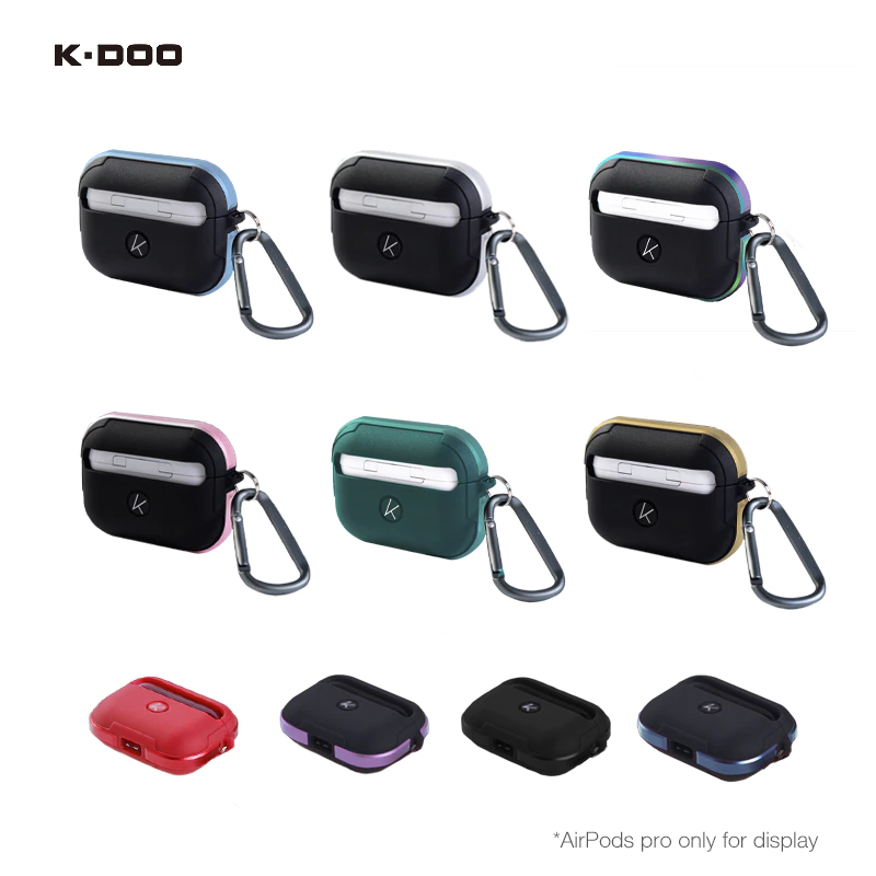 фото Чехол K-Doo Protective Case для AirPods Pro силиконовый с карабином (черный/голубой бампер)