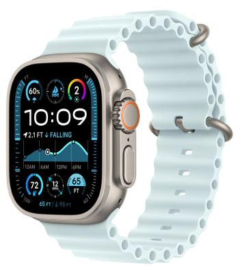 Apple Watch Ultra 2 (2024) 49mm Natural Titanium Case with Ice Blue Ocean Band (One Size)