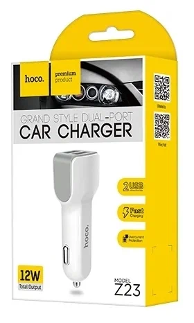 фото Автомобильное зарядное устройство Hoco Z23 grand style 2хUSB/кабель USB- Micro-USB 12W (белый)