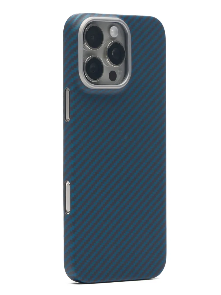фото Чехол-накладка Kzdoo Keivlar Case для iPhone 16 Pro Max карбоновый (черно-синий в полоску)