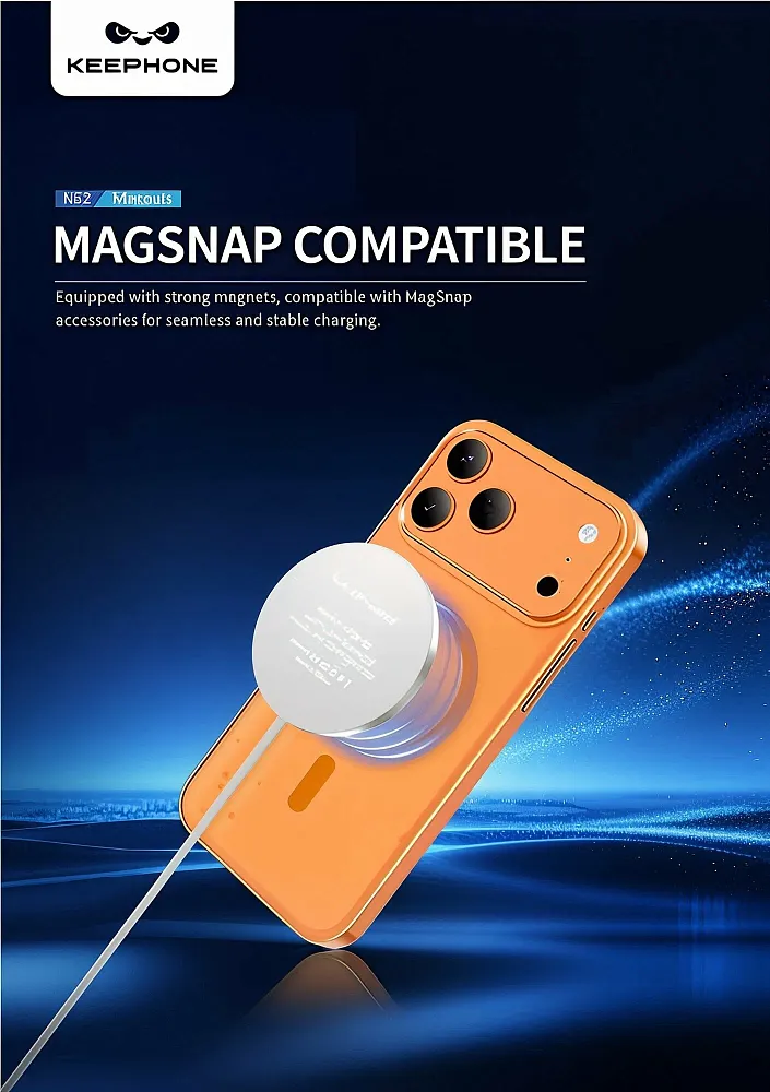 фото Чехол-накладка Keephone Skin Grip MagSafe для Apple iPhone 17 Pro Max пластиковый прозрачный (оранжевая рамка)