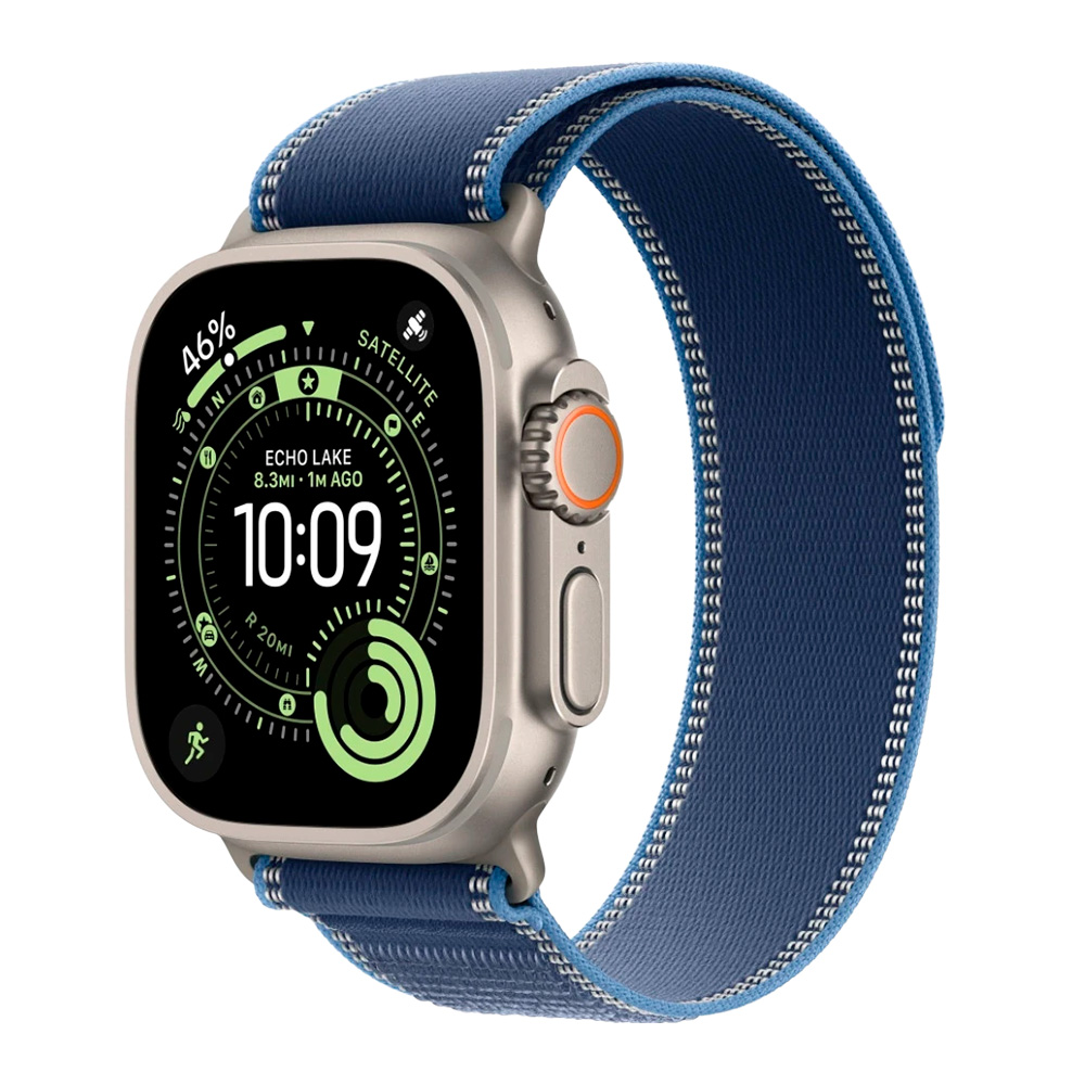 Apple Watch Ultra 3 49mm Natural Titanium Case with Blue/Bright Blue Trail Loop (S/M)