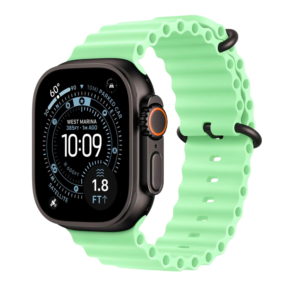 Apple Watch Ultra 3 49mm Black Titanium Case with Neon Green Ocean Band (One Size)