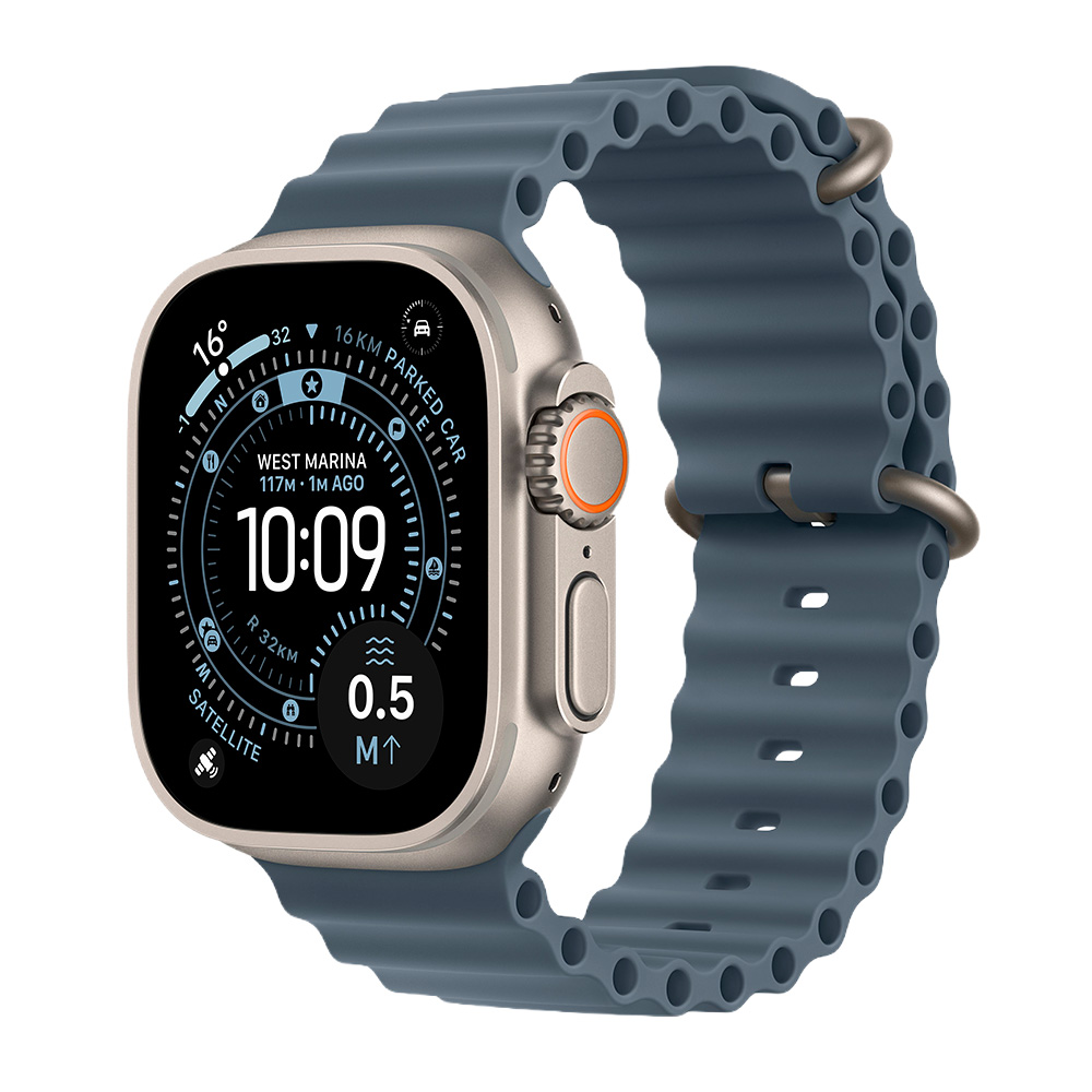 Apple Watch Ultra 3 49mm Natural Titanium Case with Anchor Blue Ocean Band (One Size)