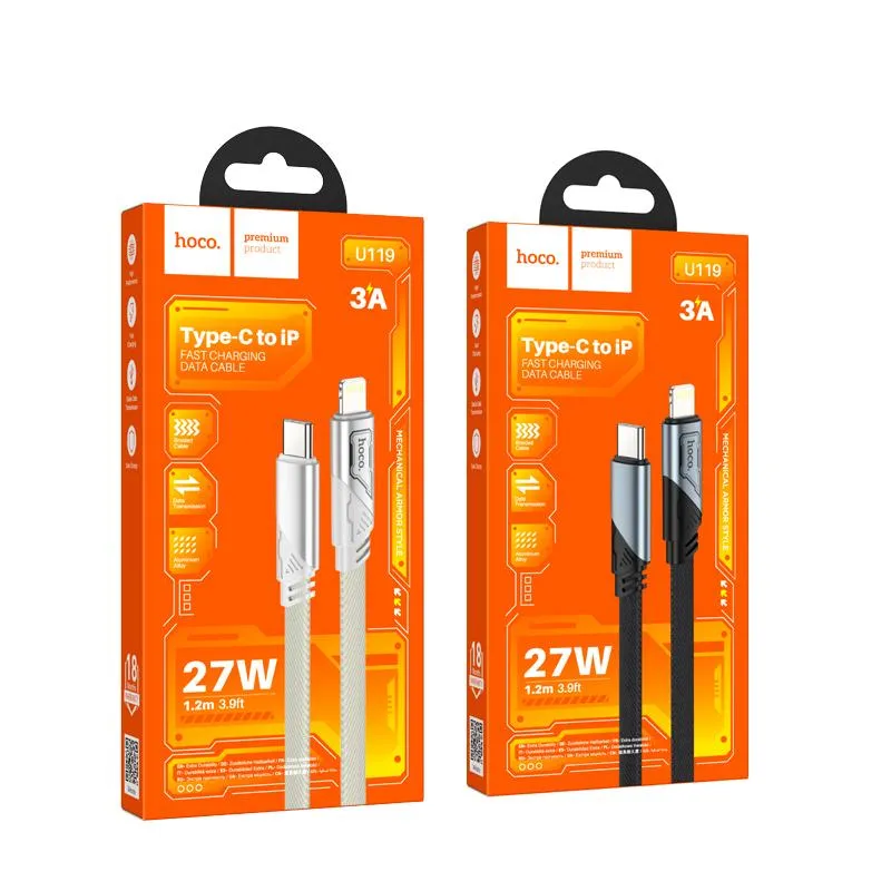 Кабель Hoco U119 (Type-C) на (Lightning) 120см тканевая оплётка (серый)