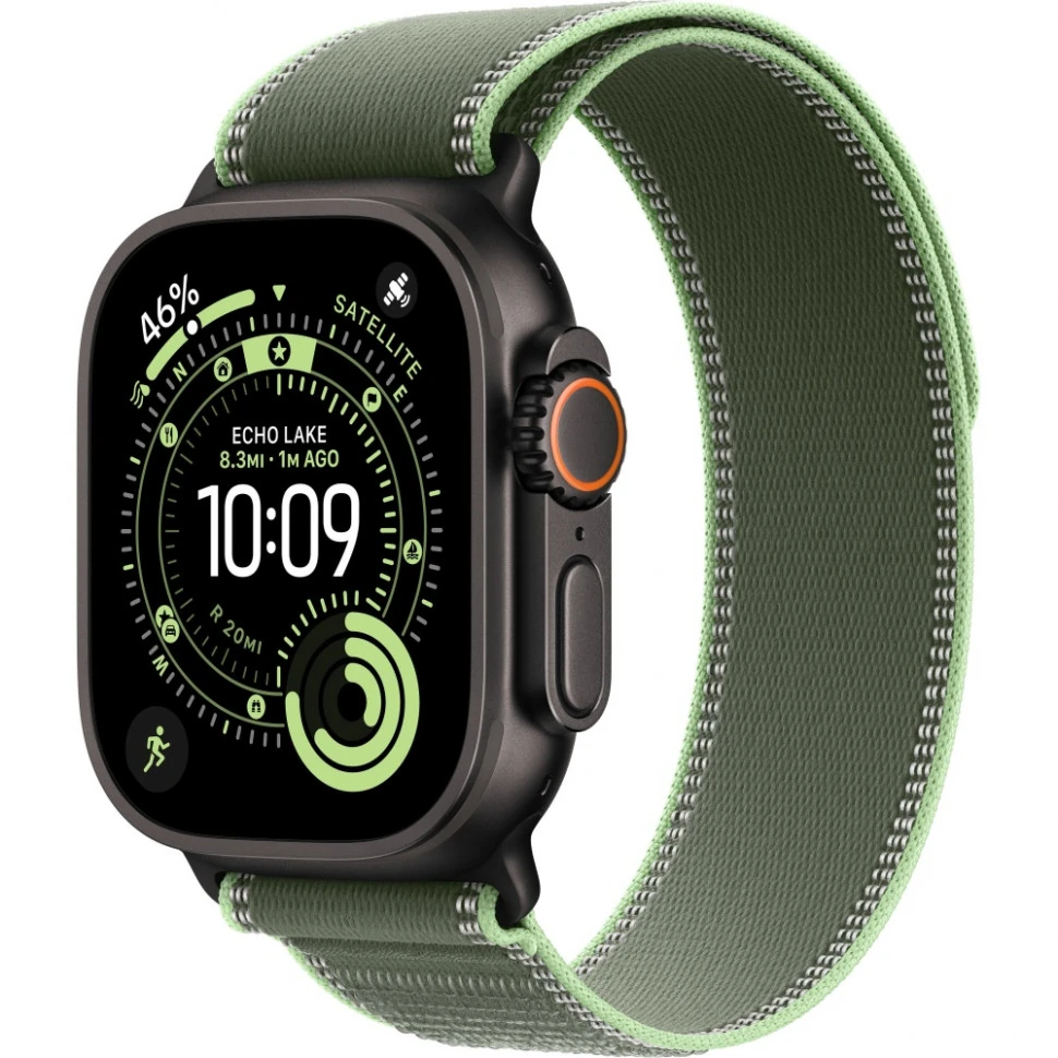 Apple Watch Ultra 3 49mm Black Titanium Case with Green/Neon Trail Loop (S/M)