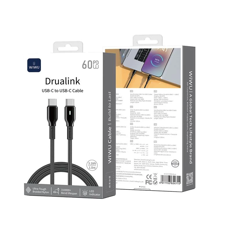 фото Кабель WIWU Drualink Type-C/Type-C (Wi-C075) 1м (черный)
