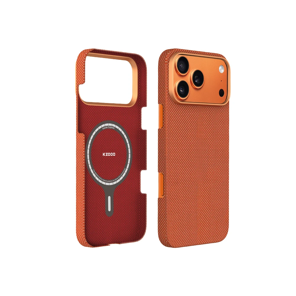 Чехол-накладка Kzdoo Keivlar Explorer Magsafe для iPhone 17 Pro кевлар шахматное плетение (оранжевый)