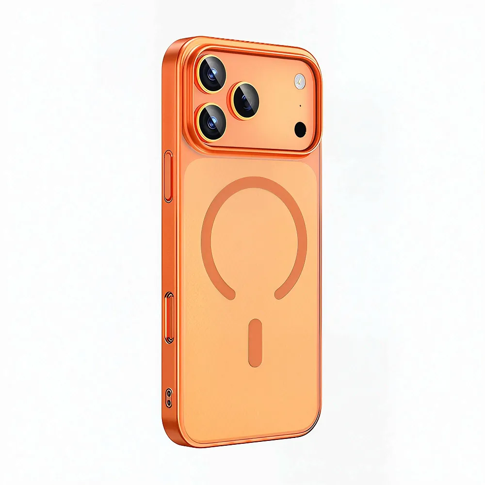 Чехол-накладка Keephone Skin Grip MagSafe для Apple iPhone 17 Pro пластиковый прозрачный (оранжевая рамка)