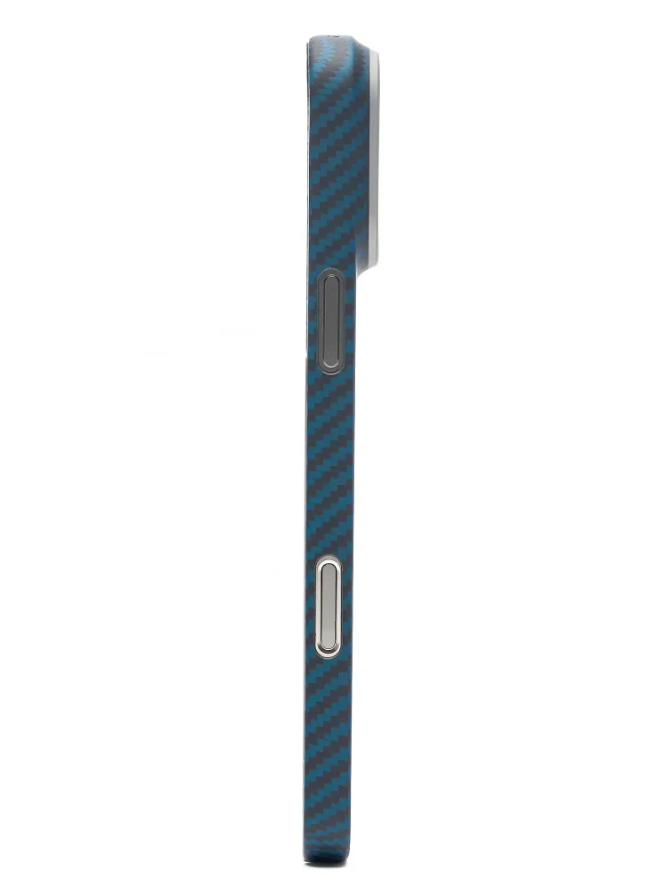 фото Чехол-накладка Kzdoo Keivlar Case для iPhone 16 Pro Max карбоновый (черно-синий в полоску)