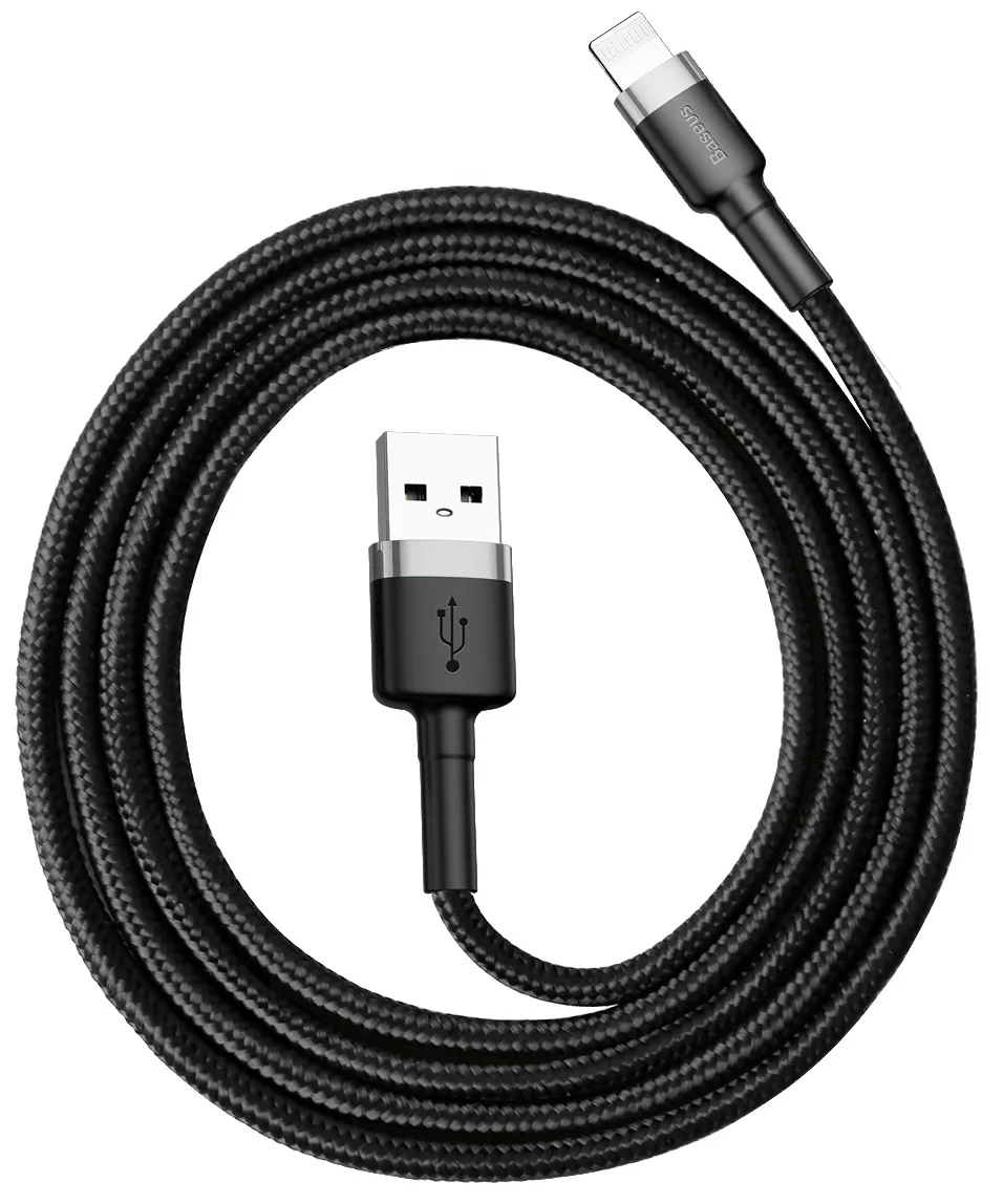 фото Кабель Baseus Cafule Cable (Special Edition) 2.4A (USB) на (Lightning) (CALKLF-GG1) 100см тканевая оплётка (черный)