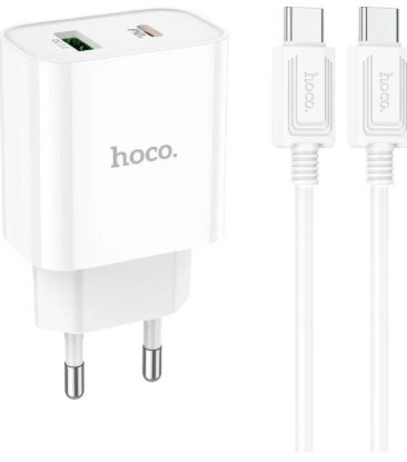 фото Сетевое зарядное устройство Hoco (C80A Plus) Rapido Type-C/USB/PD20W/QC3.0 + кабель Lightning (белый)