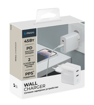 фото Сетевое зарядное устройство Deppa (11449) Wall charger 45W/PD3.0/2xUSB-C (белый)