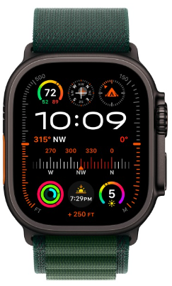 Apple Watch Ultra 2 (2024) 49mm Black Titanium Case with Dark Green Alpine Loop (S)