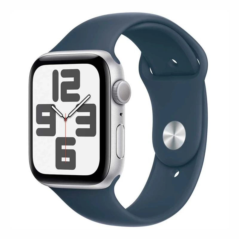 Apple Watch SE Gen 2 44mm (GPS) Silver Aluminum Case with Storm Blue Sport Band (S/M) (MREC3)