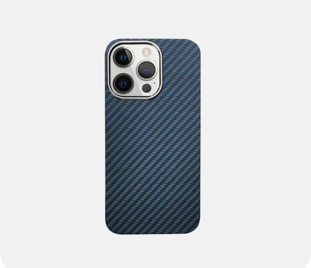 фото Чехол-накладка Kzdoo Kevlar Case для iPhone 14 Pro карбоновый (черно-синий в полоску)