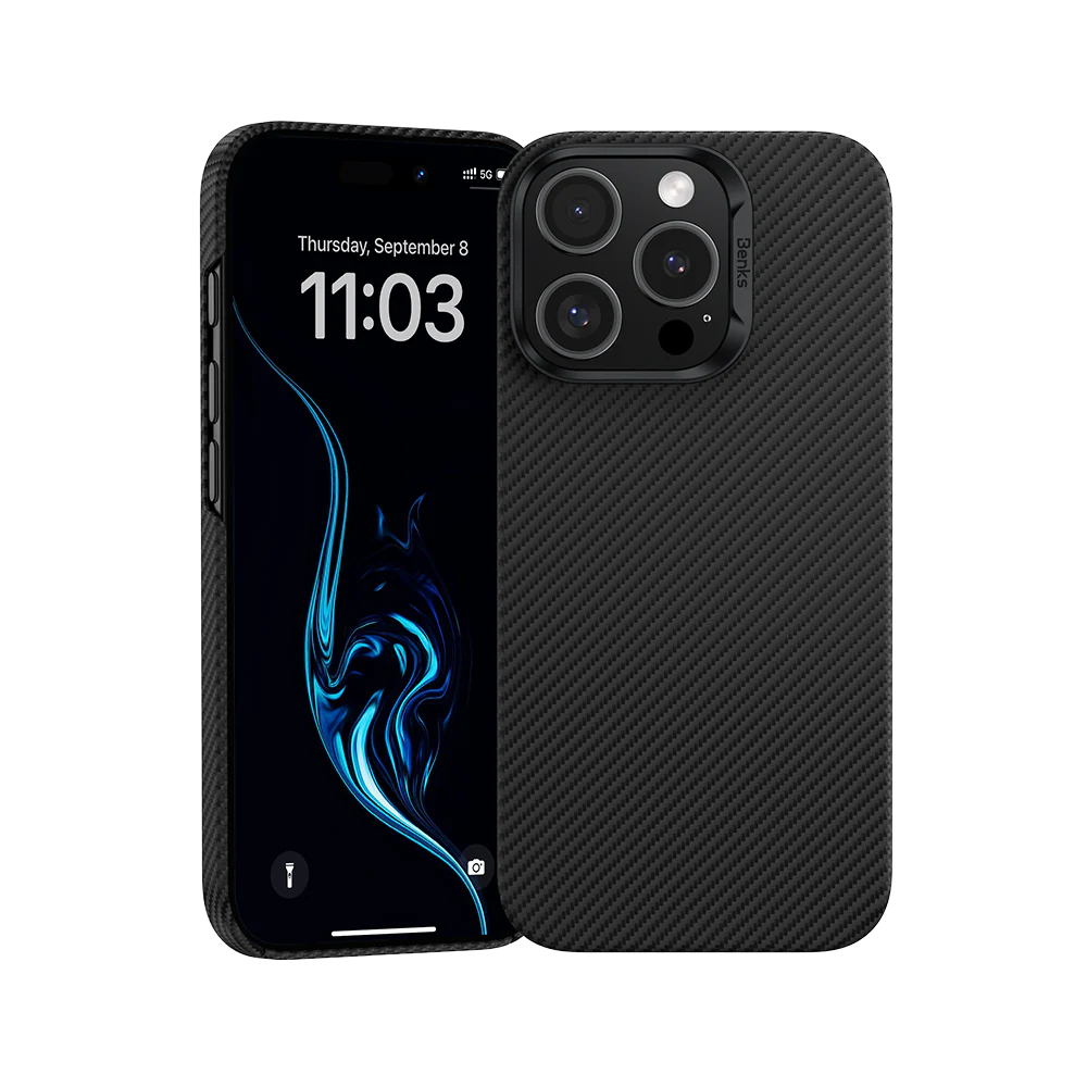 Чехол-накладка Benks ArmorAir Kevlar MagSafe для iPhone 16 Pro Max кевлар черно-серый в полоску