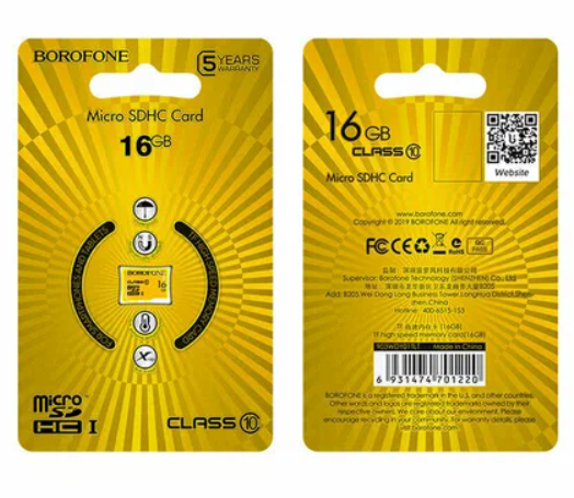 Карта памяти Borofone microSDHC 16GB Class10 UHS-I (U1) 85 MB/s V10 (1/100)
