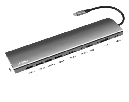 Адаптер Remax (RU-U70) 11 в 1 Docking Station USB Type-C на PD/3xUSB 3.0/HDMI/VGA/TF/SD/RJ45/USB 2.0/3.5mm/1 Type-C/USB 3.0/ (Space Gray)