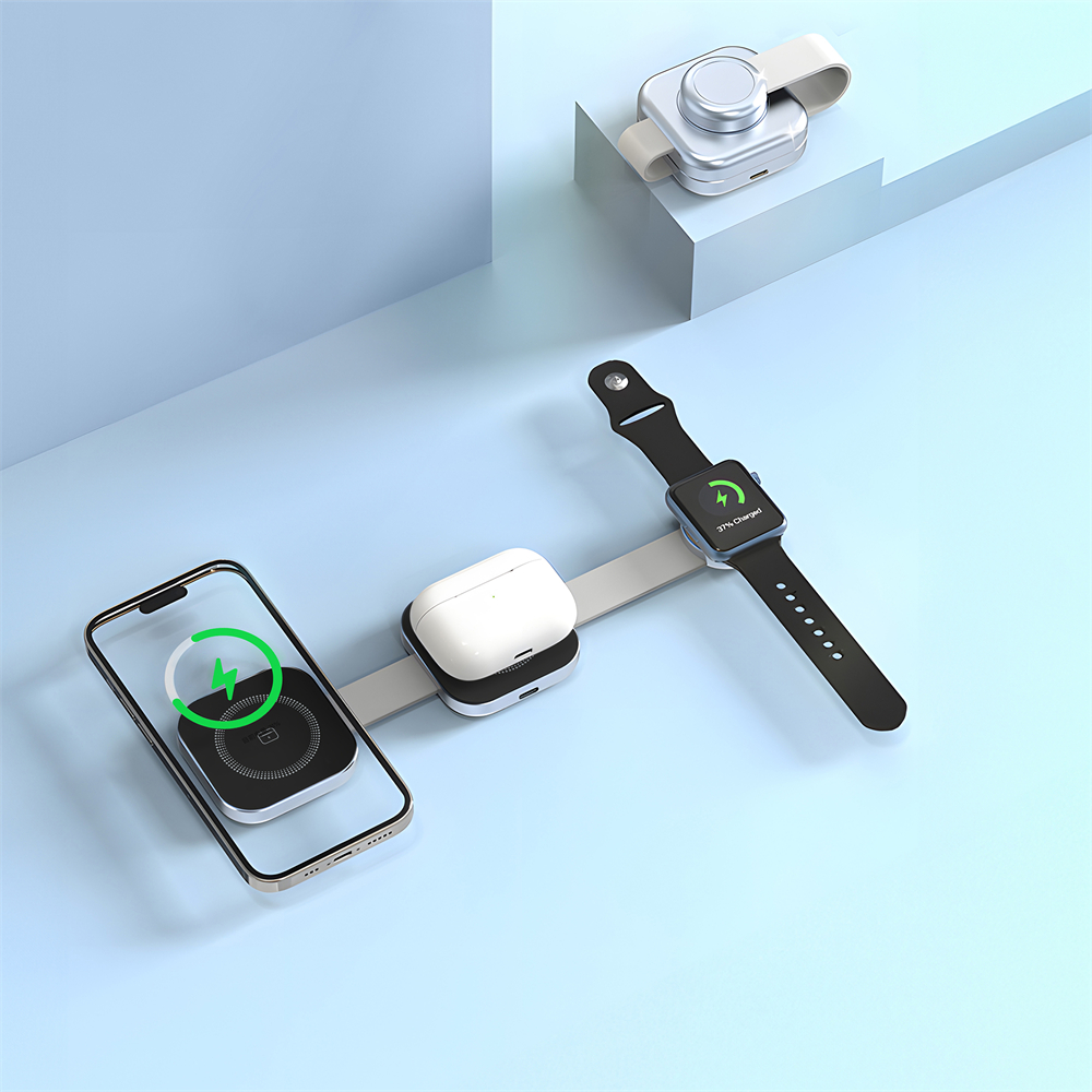 фото Беспроводное зарядное устройство WIWU Planeta Trio 15W 3 в 1 для iPhone/Apple Watch/AirPods (Wi-W031) (серебристый)