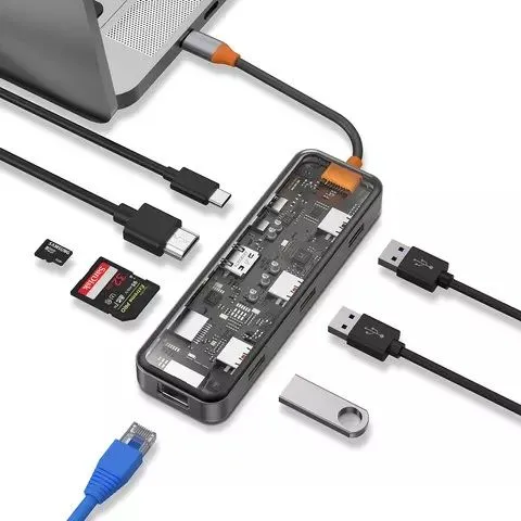 фото Адаптер Wiwu Cyber HUB USB-C 7 в 1 на 3xUSB 3.0/SD/TF (3.0)/HDMI (4K30)/PD (CB007) (Gray)