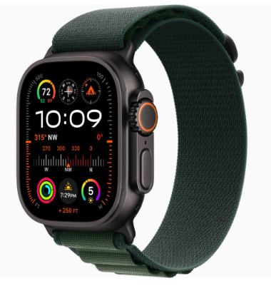 Apple Watch Ultra 2 (2024) 49mm Black Titanium Case with Dark Green Alpine Loop (M)