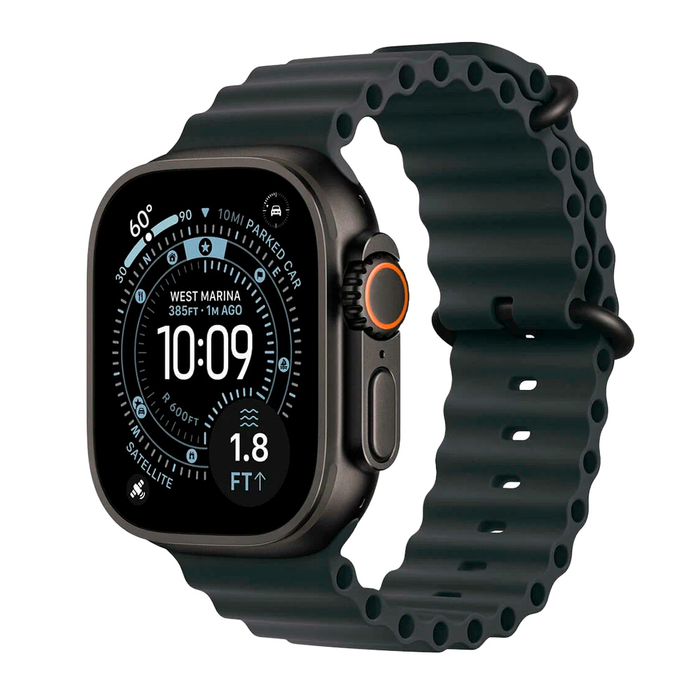 Apple Watch Ultra 3 49mm Black Titanium Case with Black Ocean Band (One Size)