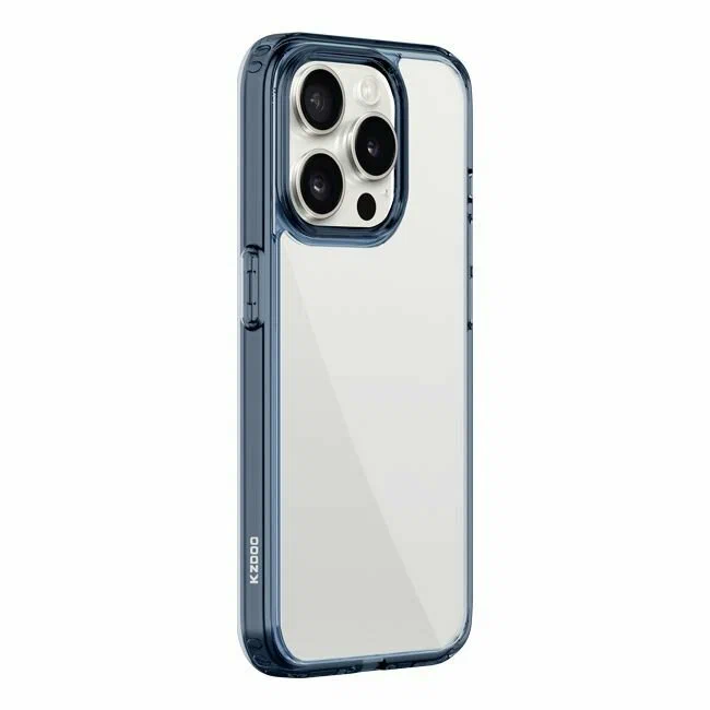 фото Чехол-накладка Kzdoo Guardian Case для iPhone 15 Pro пластиковый прозрачный (синяя рамка)