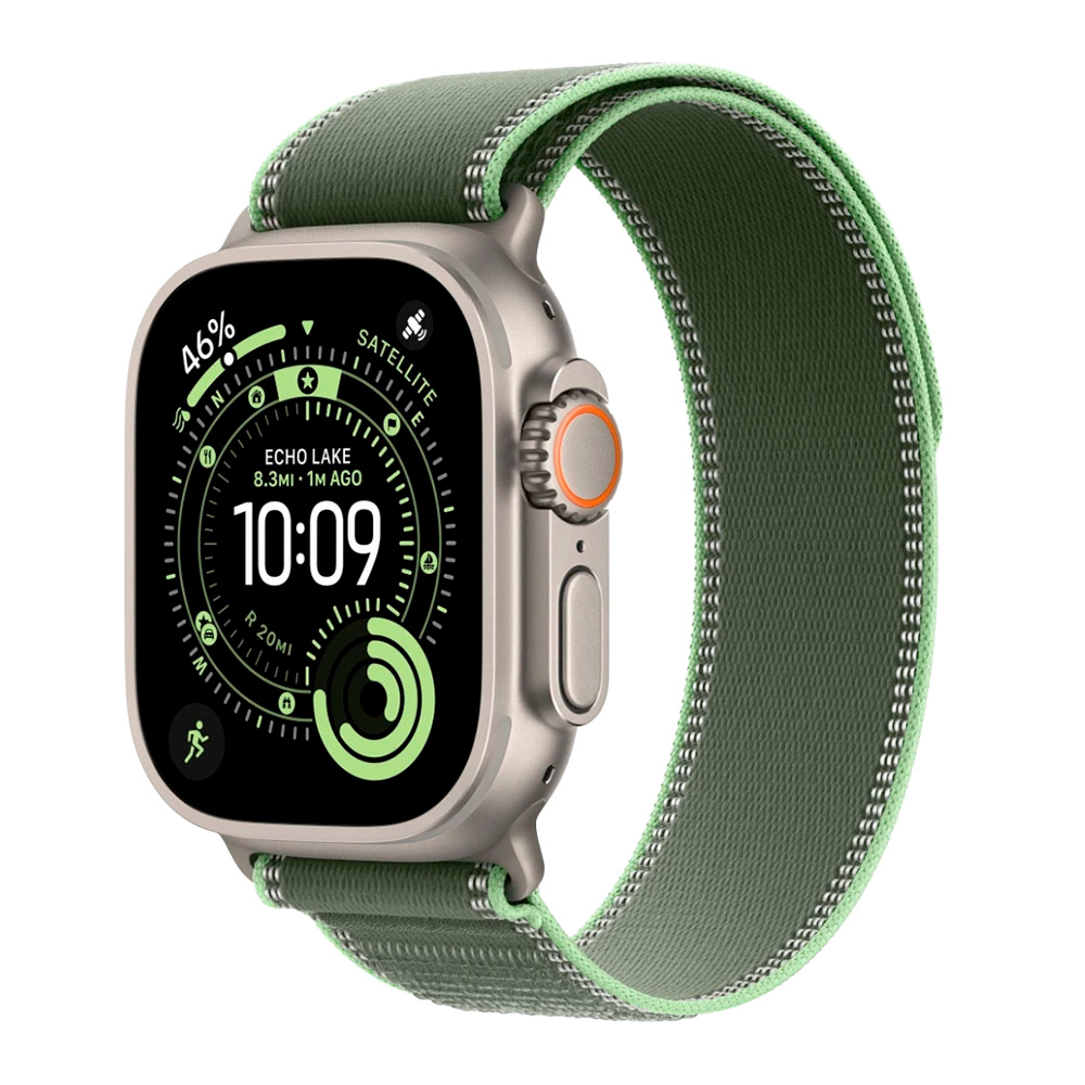 Apple Watch Ultra 3 49mm Natural Titanium Case with Green/Neon Trail Loop (S/M)