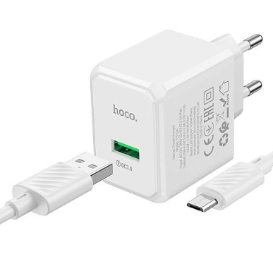 фото Сетевое зарядное устройство Hoco (CS12A) Ocean USB PD 18W + кабель USB/Type-C 1m (белый)