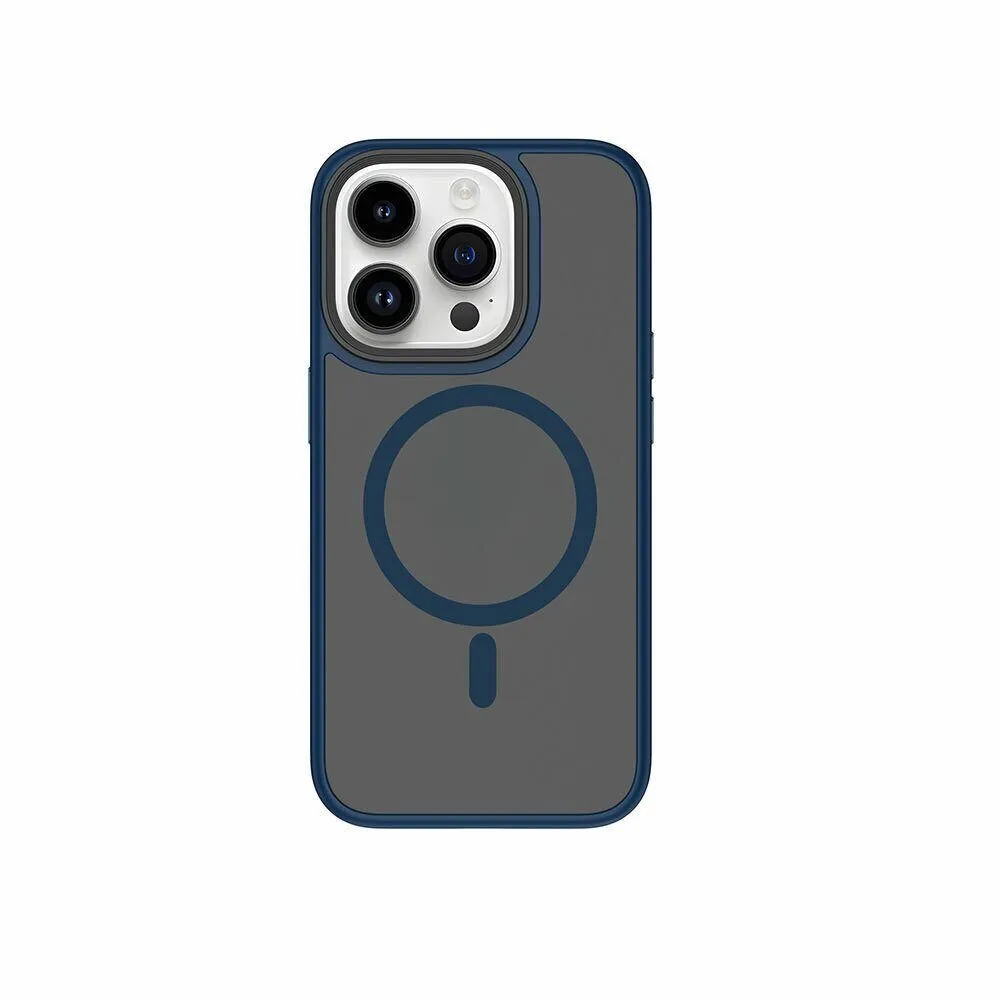 фото Чехол-накладка Wiwu Magsafe (FGG-011) для Apple iPhone 15 пластиковый прозрачно-черный (синяя рамка)