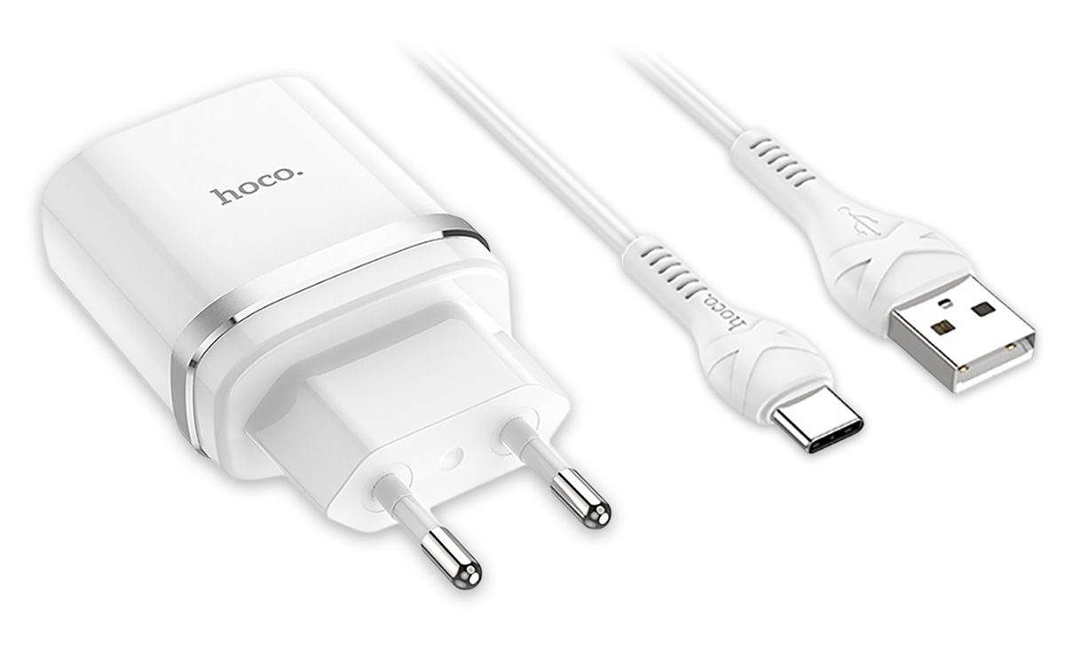 фото Сетевое зарядное устройство Hoco (C72Q) Quick Charger 3.0 USB 18W + кабель Type C (белый)