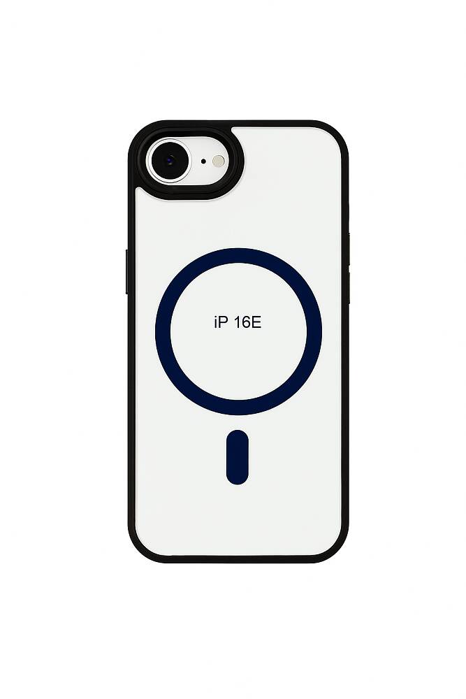 Чехол-накладка iPefet MagSafe для Apple iPhone 16e пластиковый прозрачно-черный (черная рамка)