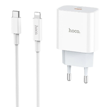 фото Сетевое зарядное устройство Hoco (C76A) Charger Set Type-C/PD20W + кабель Lightning (белый)