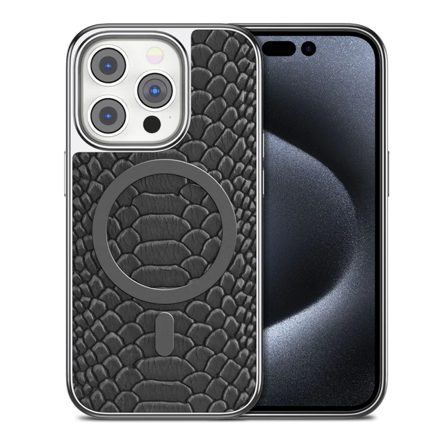 Чехол-накладка Puloka Solemn Magsafe для iPhone 15 Pro Max пластиковый/рептилия (черный)