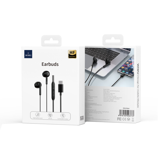 фото Проводная стерео гарнитура WIWU Earbuds EB314 Type-C (черный)