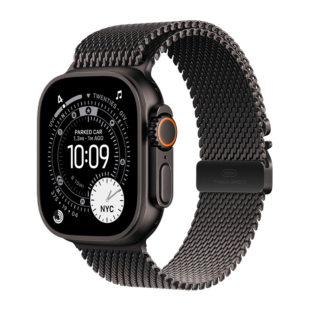 Apple Watch Ultra 3 49mm Black Titanium Case with Black Titanium Milanese Loop (L)