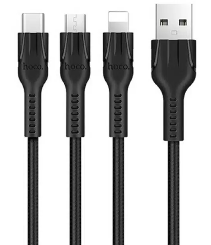 Кабель Hoco U31 (USB) на (Micro-USB/Lightning) 120см тканевая оплетка (черный)