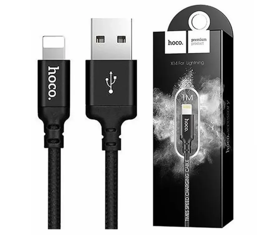 фото Кабель Hoco (X14) Times speed (USB) на (Lightning) 100см 2,0А тканевая оплётка (черный)