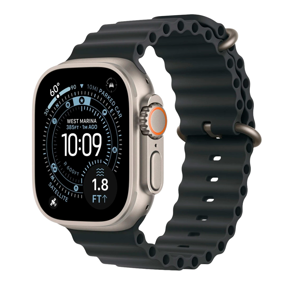 Apple Watch Ultra 3 49mm Natural Titanium Case with Black Ocean Band (One Size)