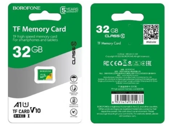 Карта памяти Borofone microSDHC 32GB class10 UHS-I 90 MB/s V10 (1/100)