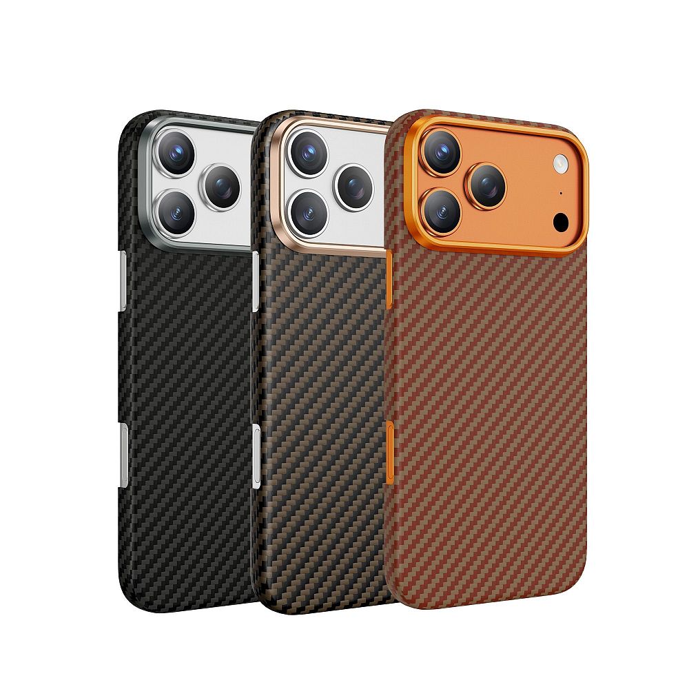 фото Чехол-накладка Keephone Kevlar Diago MagSafe для Apple iPhone 17 Pro карбоновый (арамид) оранжевый в полоску