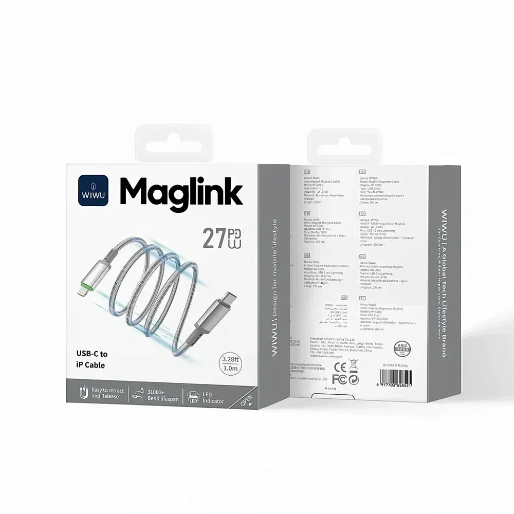 фото Кабель WiWU Maglink Type-C/Lightning 27W 1.0м (Wi-C083) (серый)