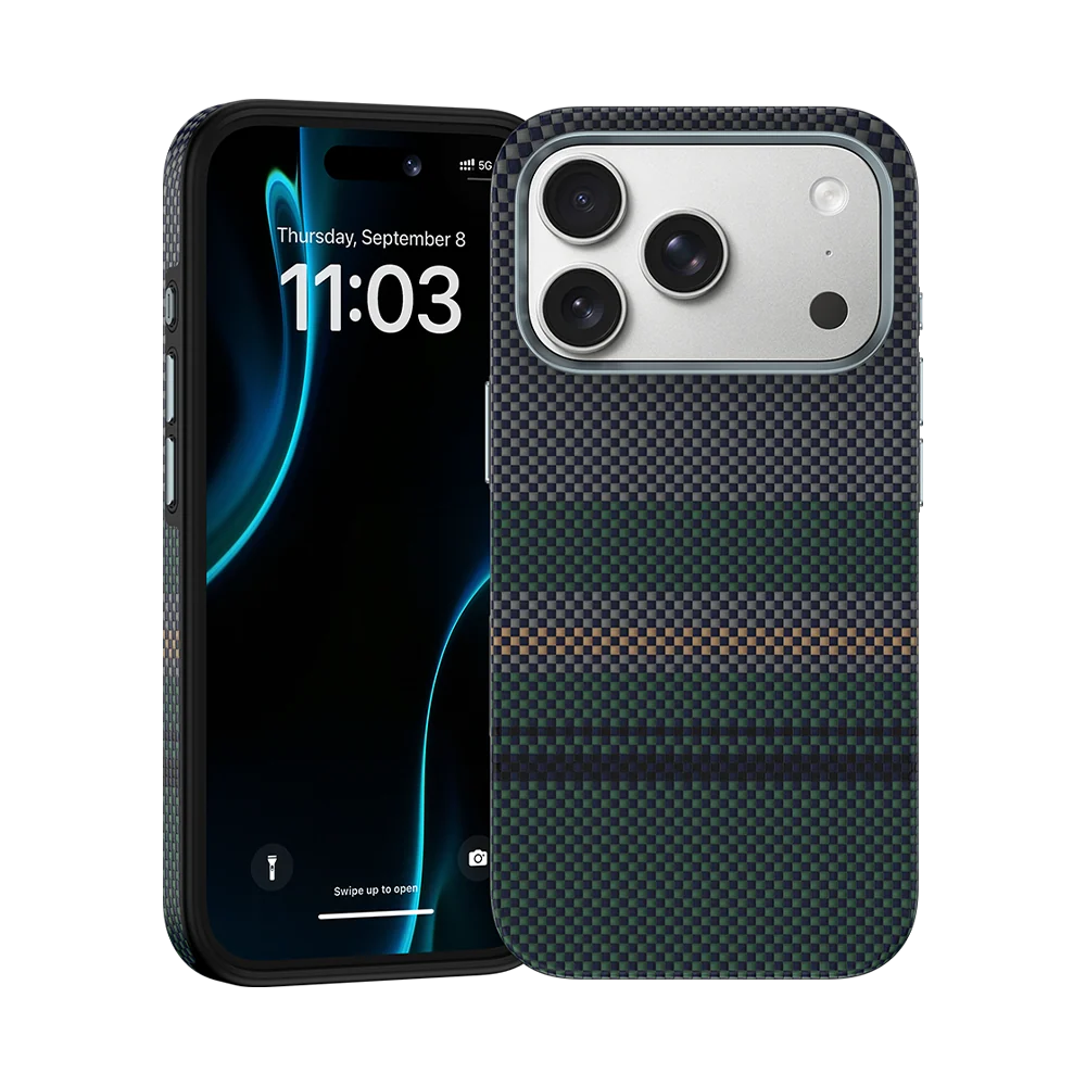 фото Чехол-накладка Benks ArmorPro Aurora для iPhone 17 Pro кевлар (сине-зеленый)