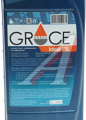 Синтетическое моторное масло GRACE Lubricants Ideal FS 5W-40, 1 л